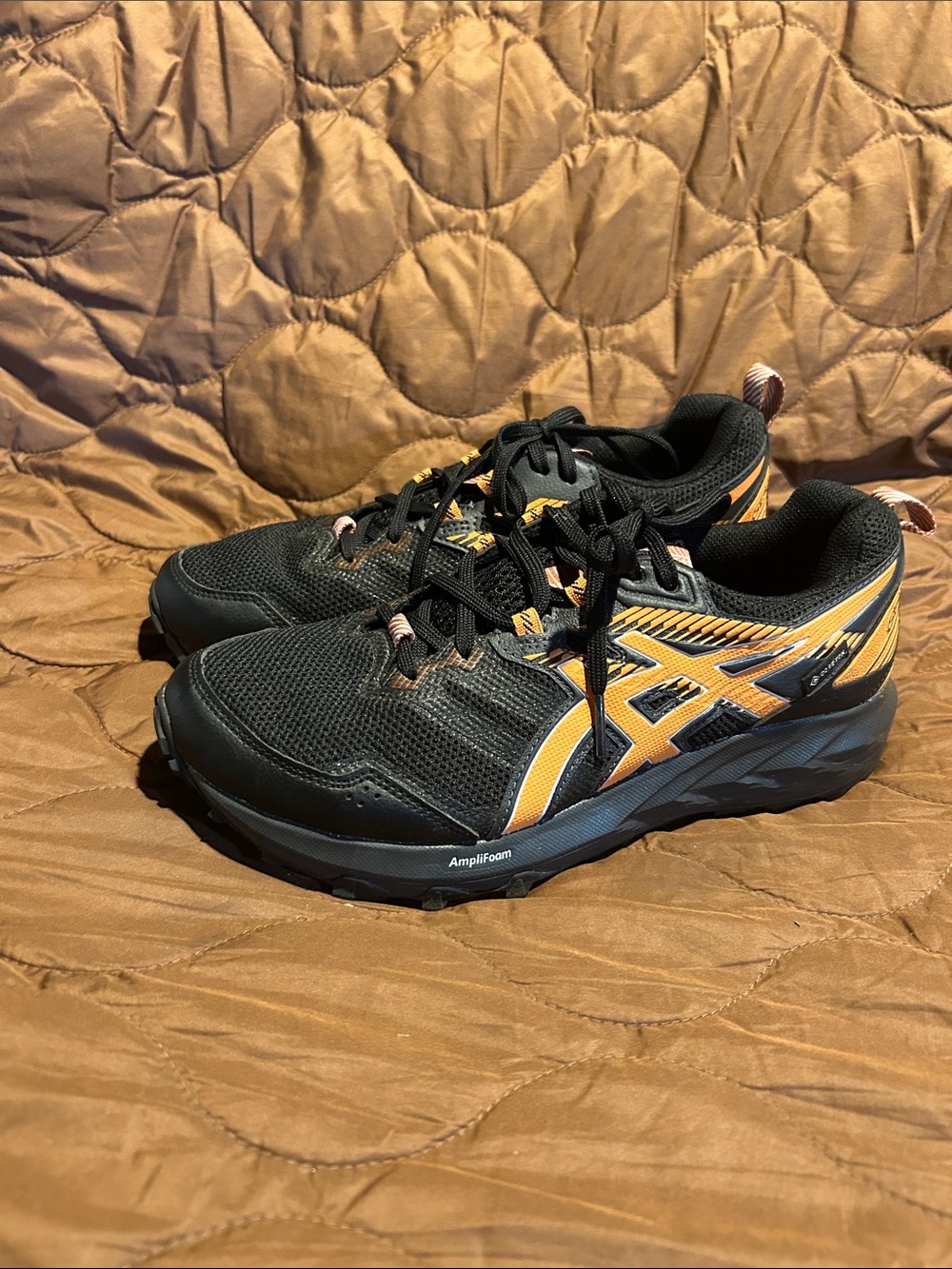 Asics Black and Orange Women's Trail Sneakers
